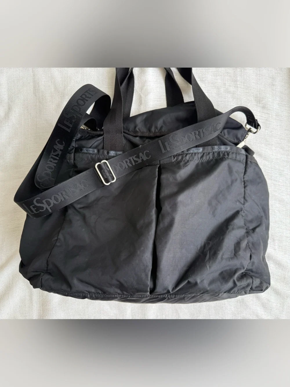 Lesportsac Black Nylon Convertible Duffel Tote with Logo Strap